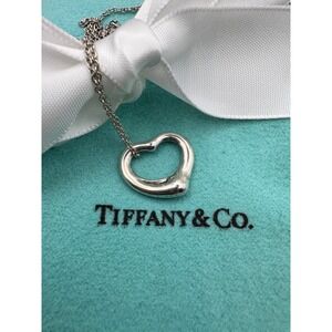 Tiffany & Co Elsa Peretti Open Heart Necklace Sterling Silver 925 Spain 16 Inch